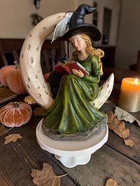 Halloween Black Cat Moon Witch Hat Figurine